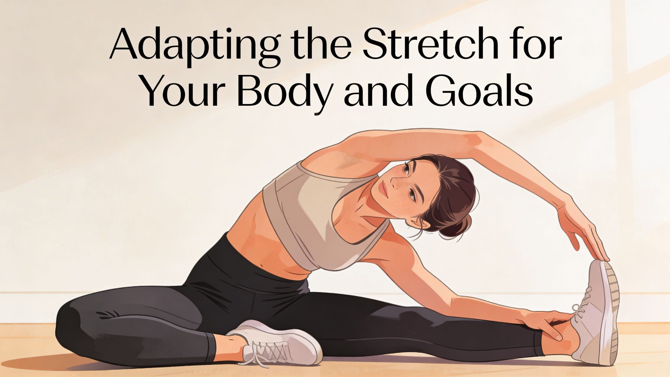 A young woman performing a side seated stretch on a floor to improve her flexibility and posture.