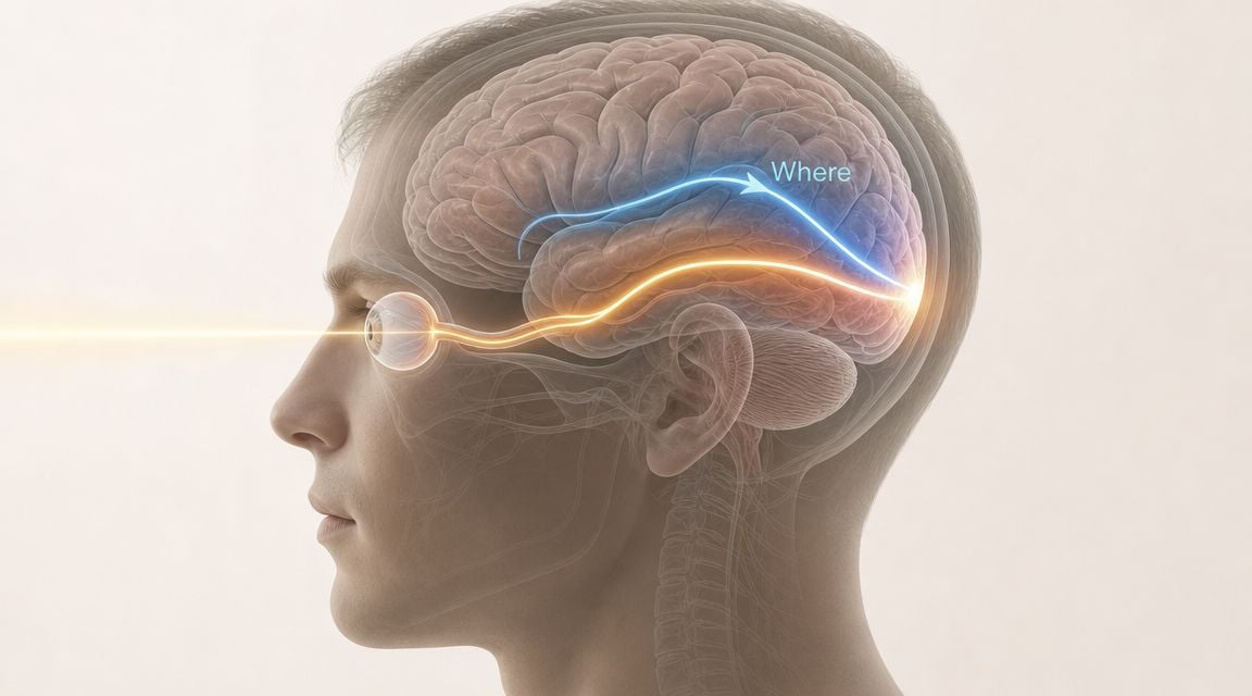 A diagram illustrating the human visual pathway, highlighting the connection between the eye and the occipital lobe.